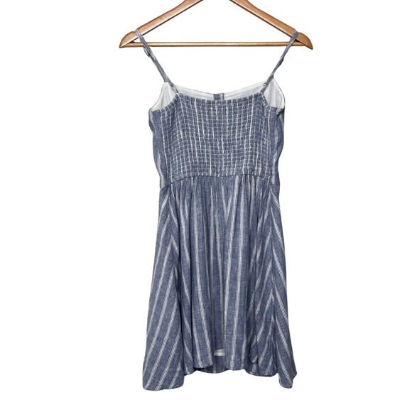 Hollister Blue White Stripe Button Front Linen Smocked Back Mini Dress Women's M - Picture 13 of 16